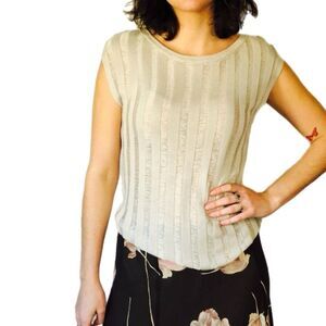 Vivienne Tam Top Women’s XS Cream Taupe Sheer Fine Knit Sleeveless.